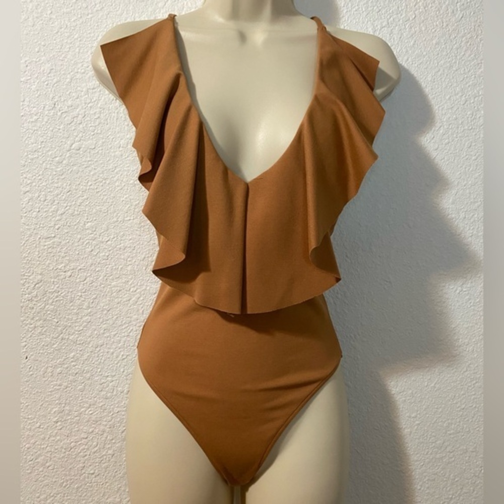 LPA Brown Ruffled Bodysuit One Piece